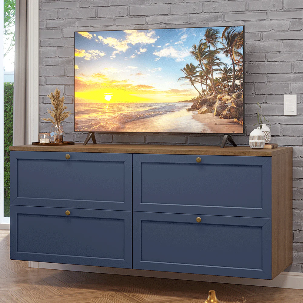 Rack para TV até 70 Polegadas 160cm 4 Gavetas Rustic/Azul Vik Madesa 04