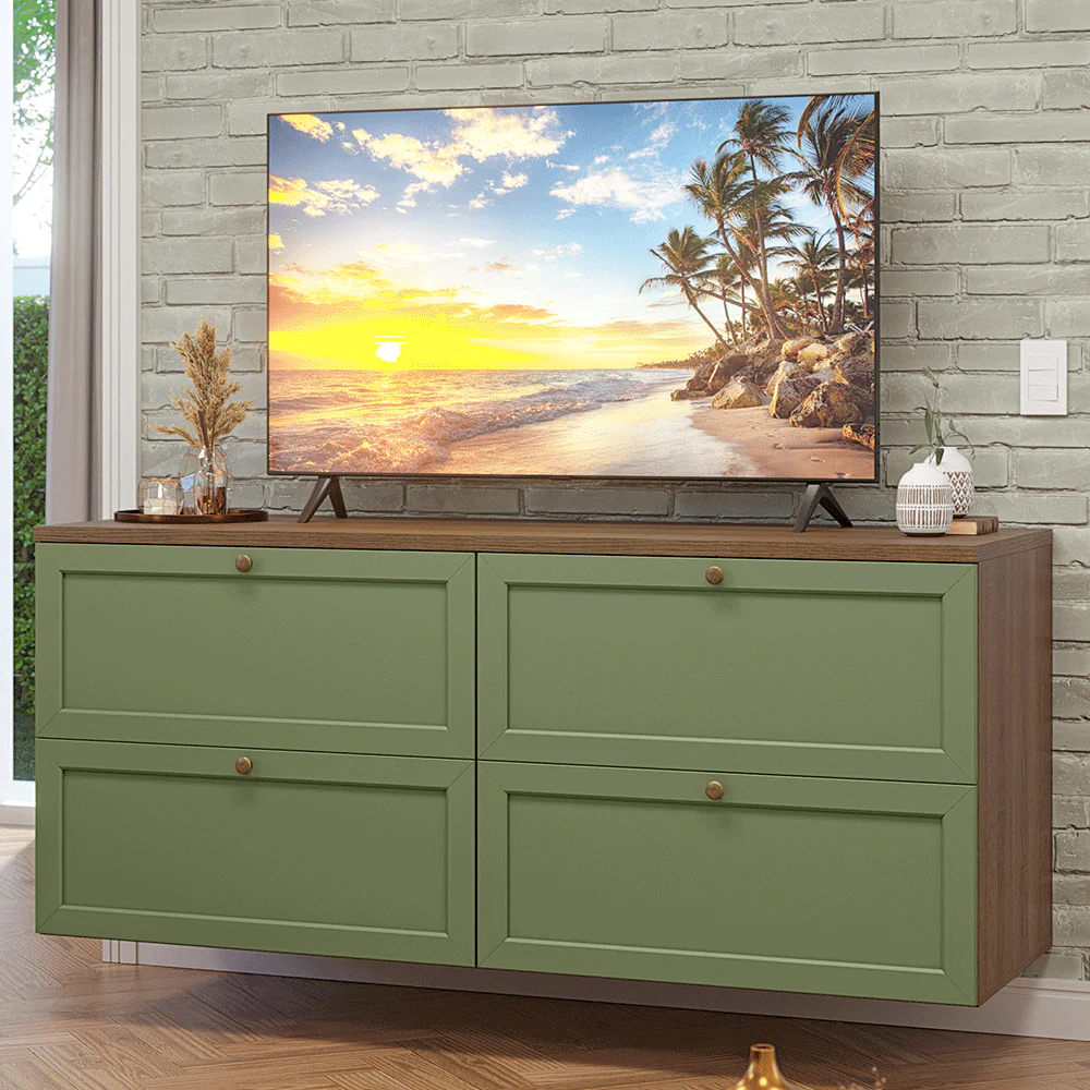 Rack para TV até 70 Polegadas 160cm 4 Gavetas Rustic/Verde Vik Madesa 04