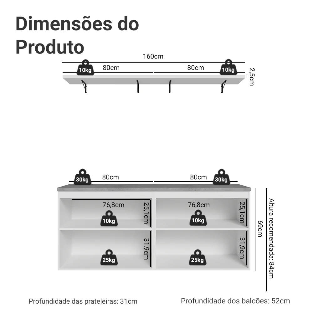 Rack para TV até 70 Polegadas + Prateleiras 160cm Branco/Verde Vik Madesa 05 - Image 3