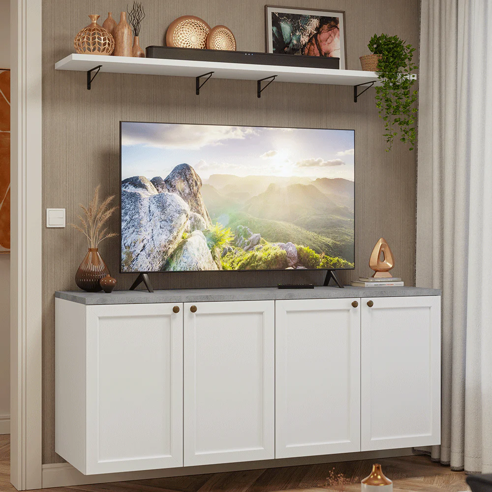 Rack para TV até 70 Polegadas + Prateleiras 160cm Branco Vik Madesa 05