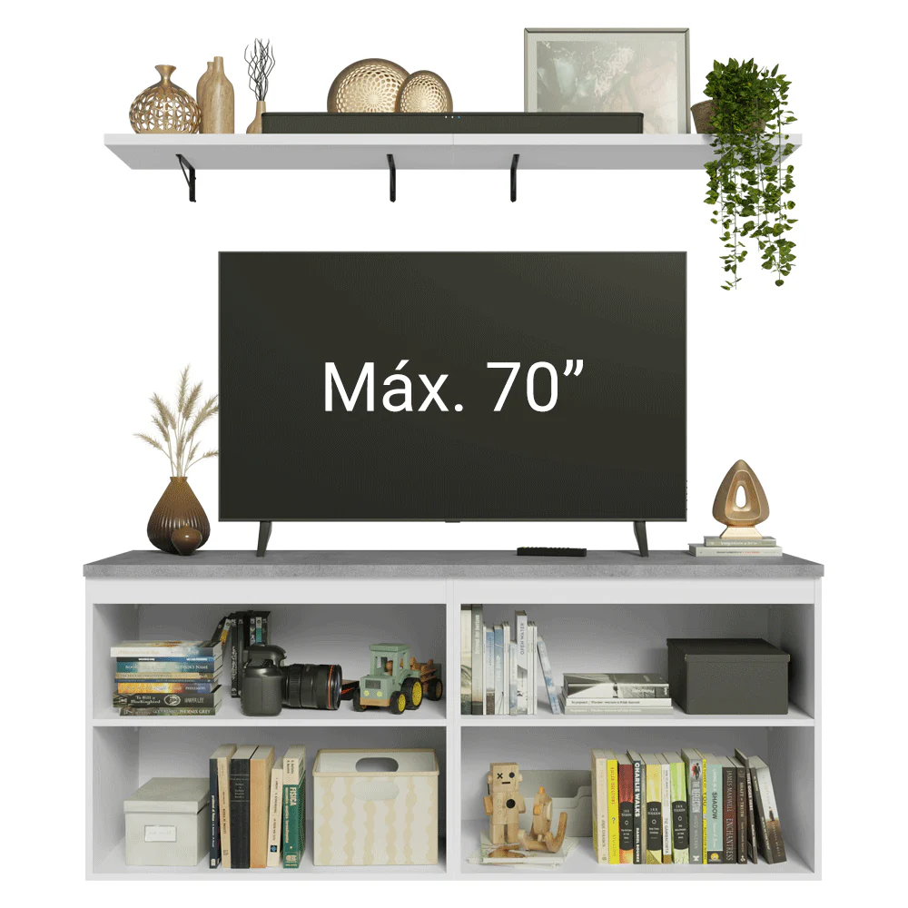 Rack para TV até 70 Polegadas + Prateleiras 160cm Branco Vik Madesa 05 - Image 6