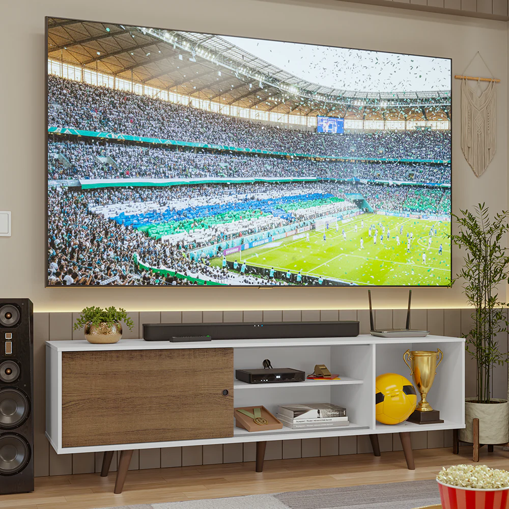 Rack para TV até 80 Polegadas 160cm Branco Pés Rustic Torino Madesa
