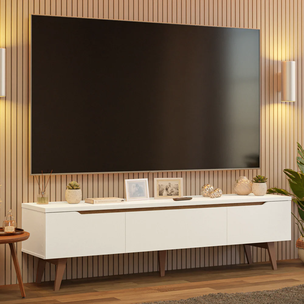 Rack para TV até 80 Polegadas 180cm 2 Portas 1 Gaveta Branco/Rustic Doha Madesa