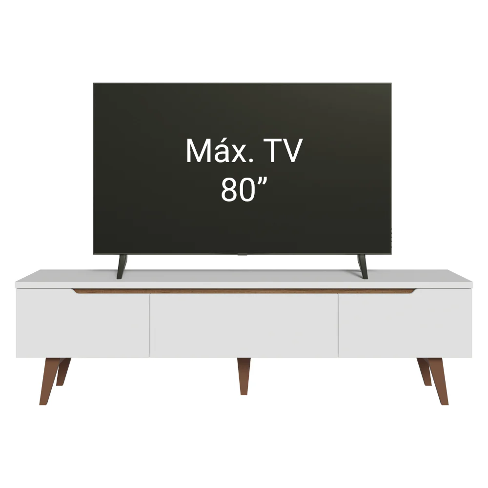 Rack para TV até 80 Polegadas 180cm 2 Portas 1 Gaveta Branco/Rustic Doha Madesa - Image 10