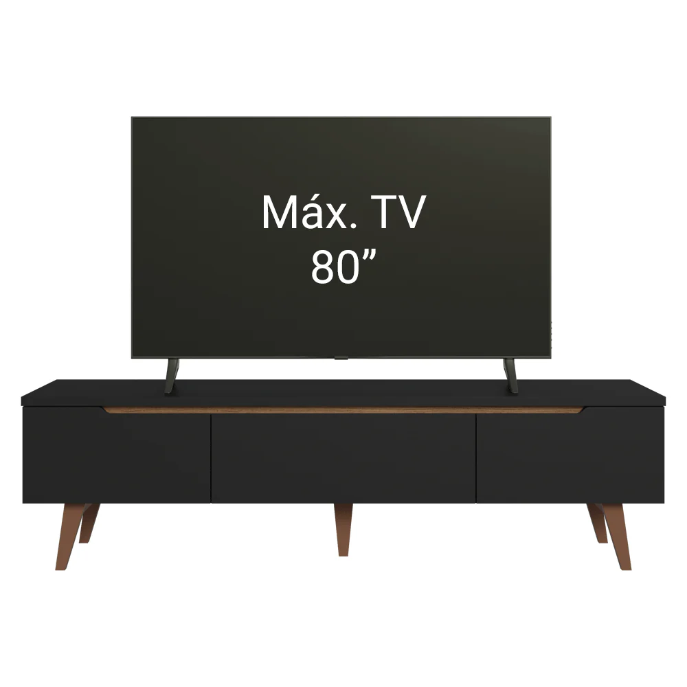 Rack para TV até 80 Polegadas 180cm 2 Portas 1 Gaveta Preto/Rustic Doha Madesa - Image 11
