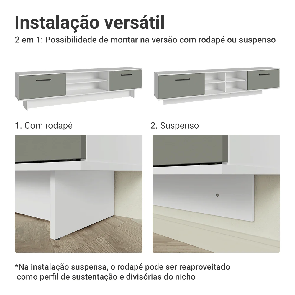 Rack para TV até 80 Polegadas 218 cm 2 Portas Branco/Cinza Agata Madesa - Image 6