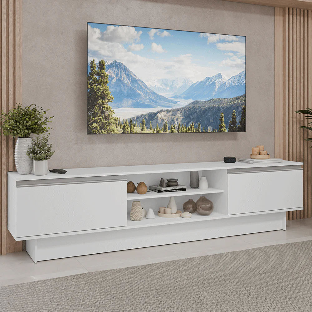 Rack para TV até 80 Polegadas 218 cm 2 Portas Branco Glamy Madesa