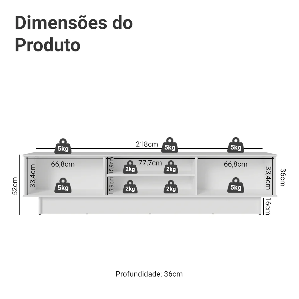 Rack para TV até 80 Polegadas 218 cm 2 Portas Branco/Preto Glamy Madesa - Image 3