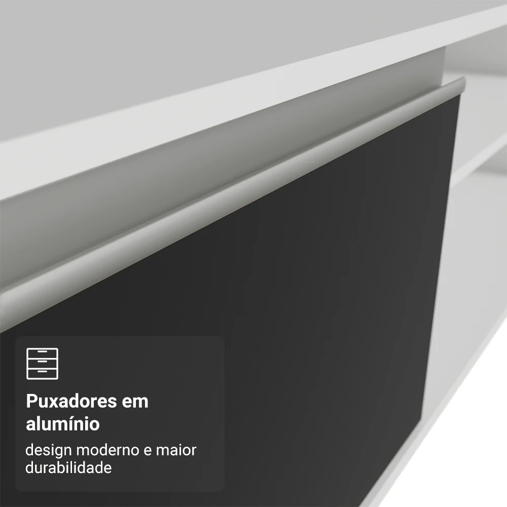 Rack para TV até 80 Polegadas 218 cm 2 Portas Branco/Preto Glamy Madesa - Image 7