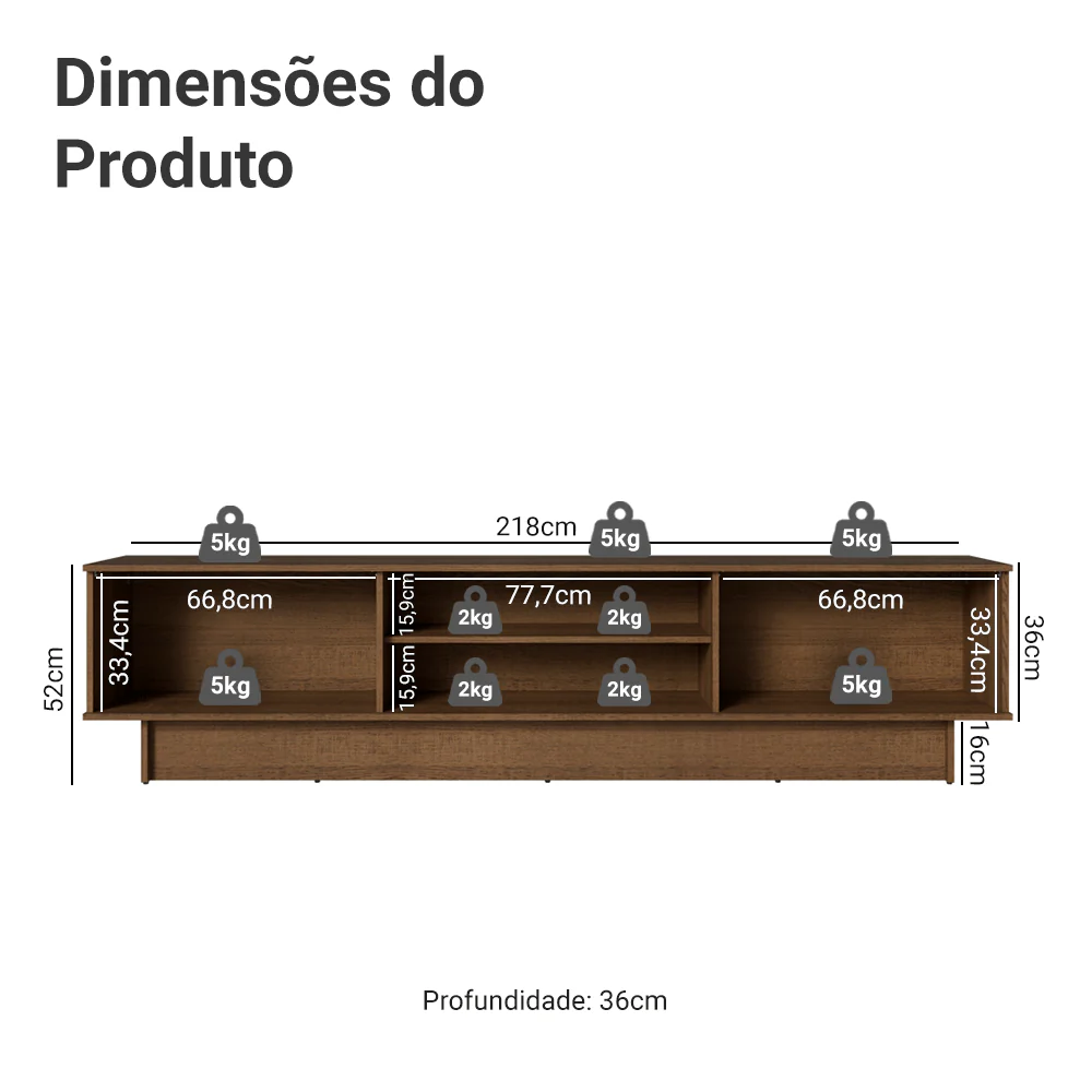 Rack para TV até 80 Polegadas 218 cm 2 Portas Rustic/Branco Glamy Madesa - Image 3