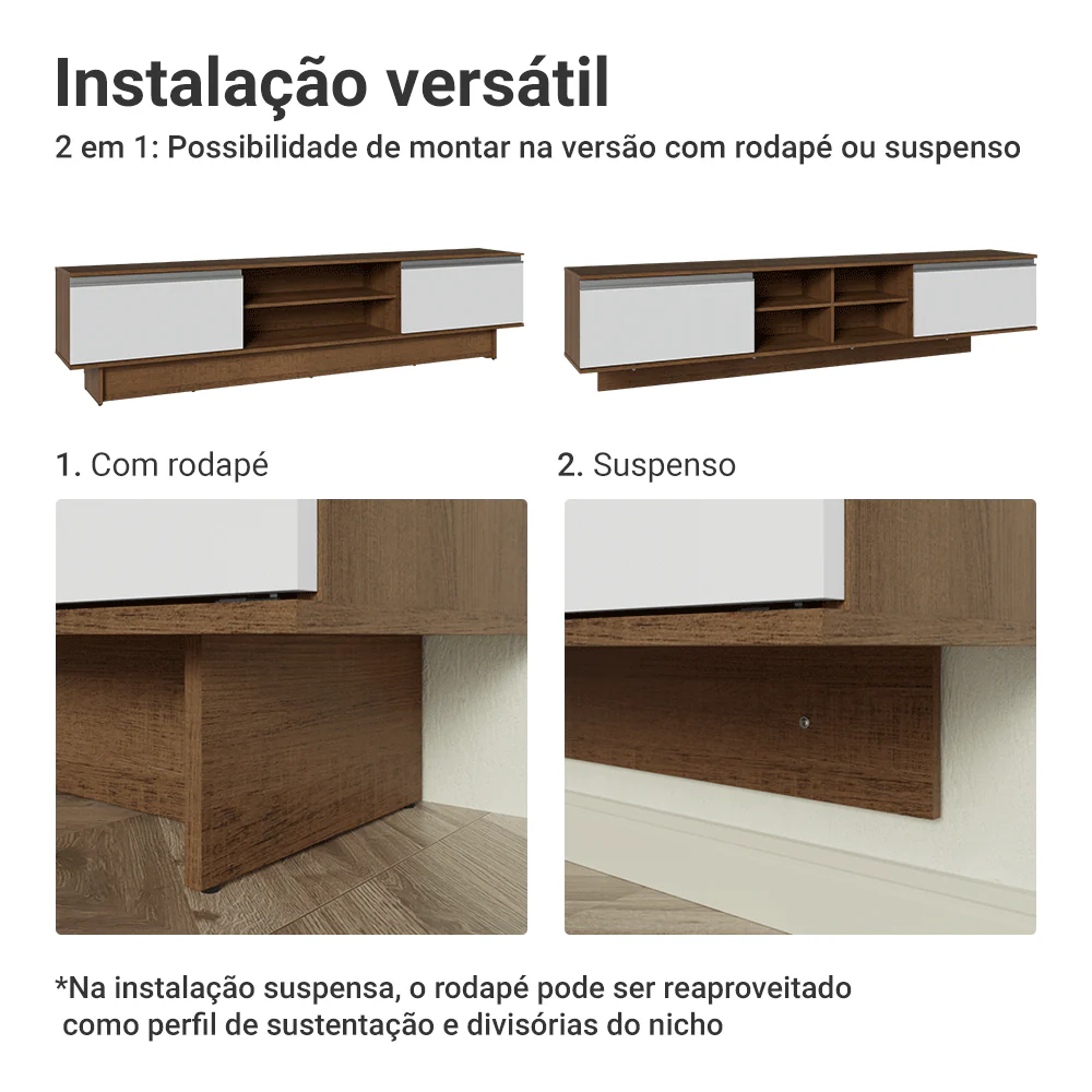 Rack para TV até 80 Polegadas 218 cm 2 Portas Rustic/Branco Glamy Madesa - Image 9