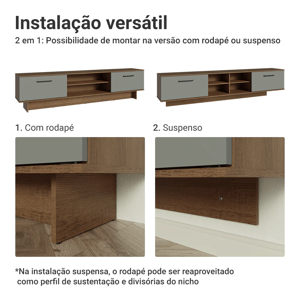 Rack para TV até 80 Polegadas 218 cm 2 Portas Rustic/Cinza Agata Madesa - Image 6