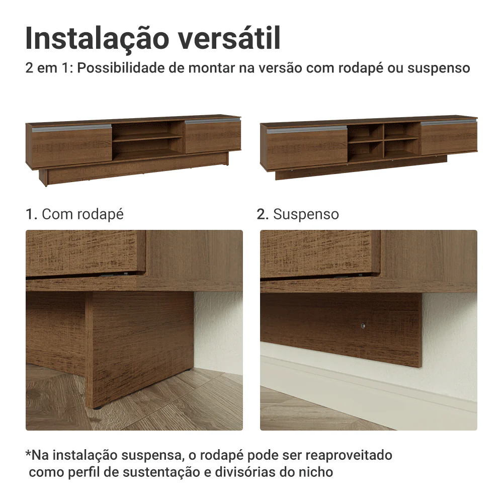 Rack para TV até 80 Polegadas 218 cm 2 Portas Rustic Glamy Madesa - Image 9