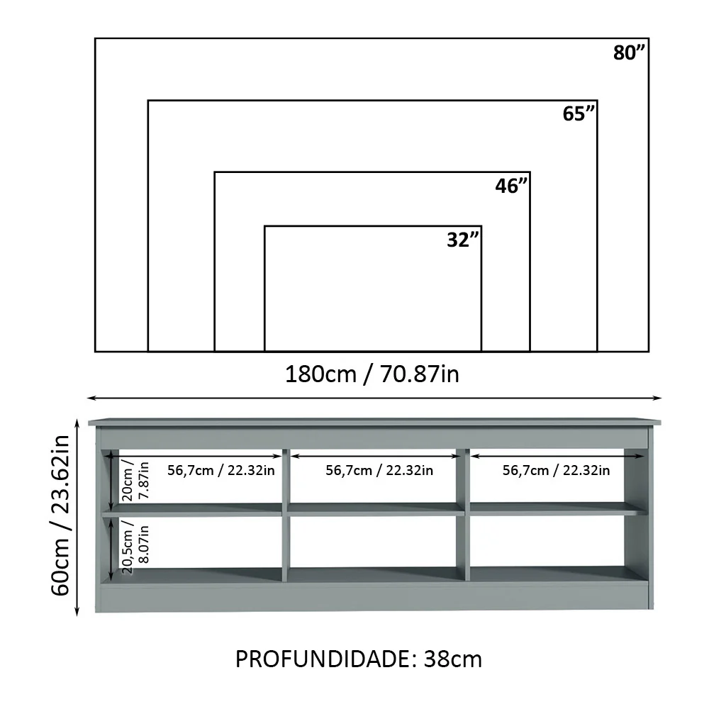 Rack para TV até 80 Polegadas Cinza Madesa - Image 4