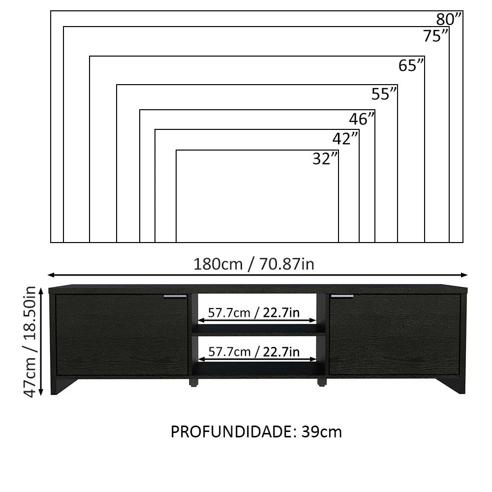 Rack para TV até 80 Polegadas Preto Madesa - Image 3