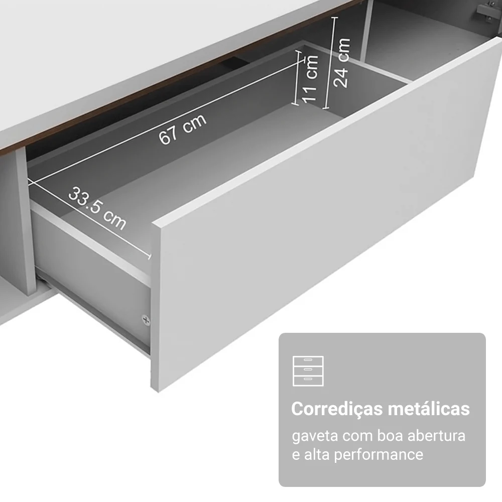 Rack para TV até 75 Polegadas 2 Portas 1 Gaveta Branco Madesa Reims - Image 8