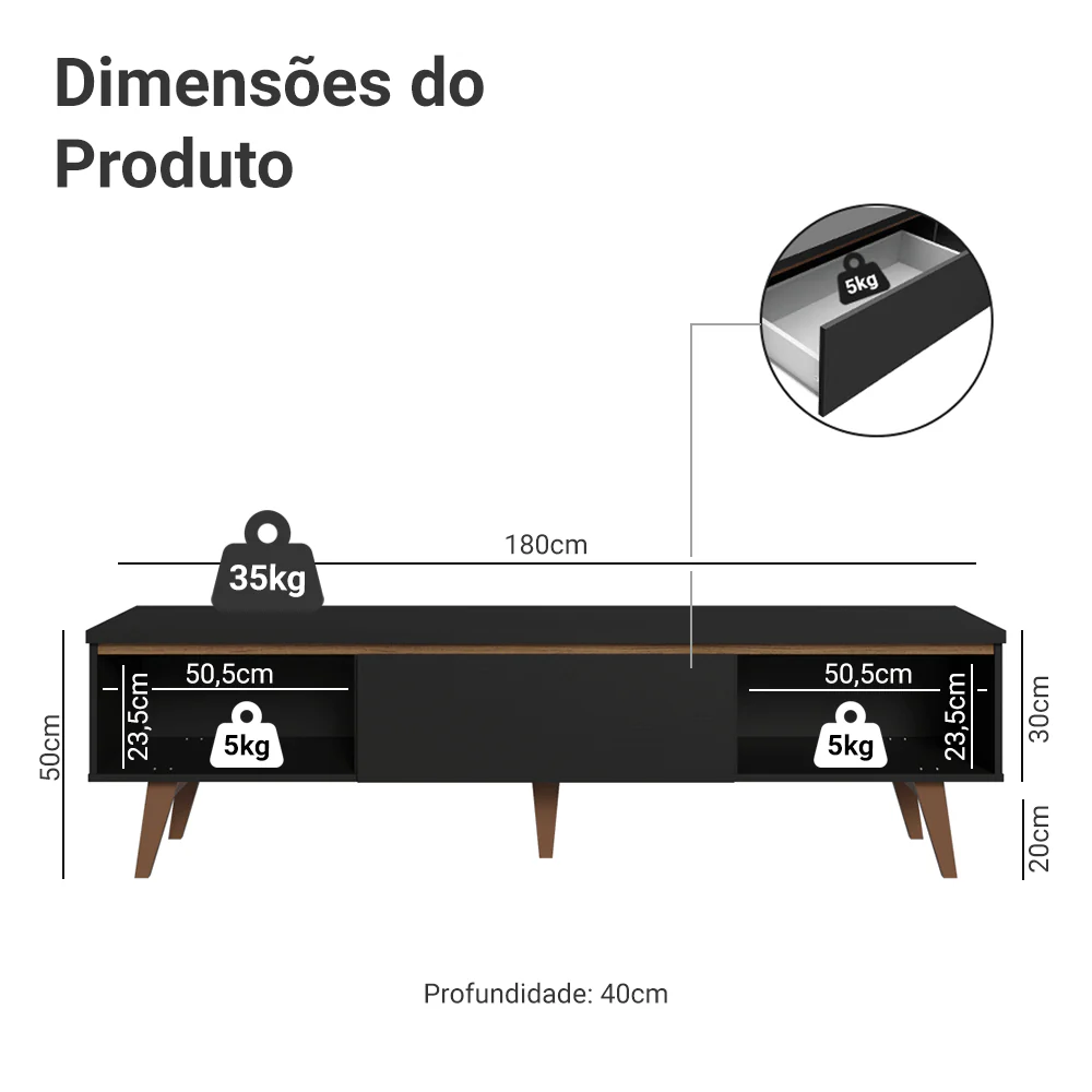 Rack para TV até 75 Polegadas Madesa Reims Preto 2 Portas 1 Gaveta - Image 3
