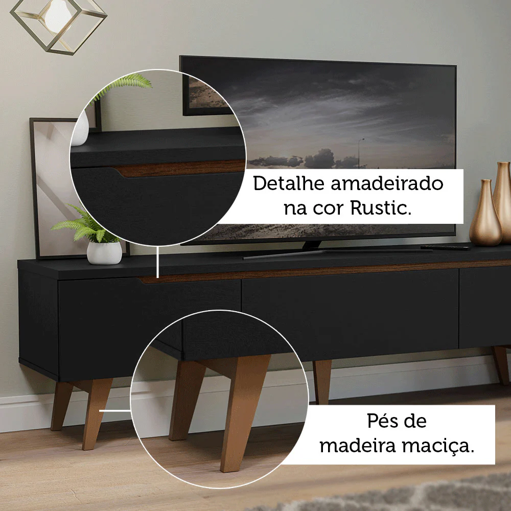 Rack para TV até 75 Polegadas Madesa Reims Preto 2 Portas 1 Gaveta - Image 9