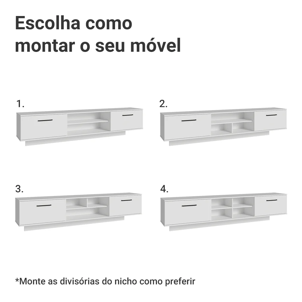 Rack Suspenso para TV até 80 Polegadas 218 cm 2 Portas Branco Agata Madesa - Image 6