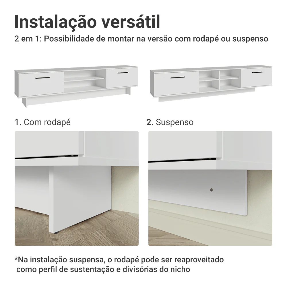 Rack Suspenso para TV até 80 Polegadas 218 cm 2 Portas Branco Agata Madesa - Image 9