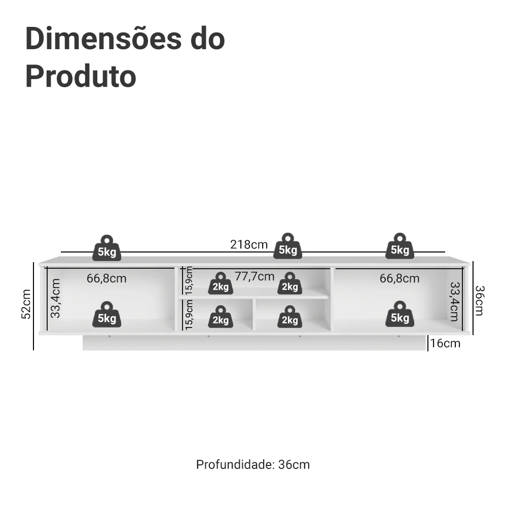 Rack Suspenso para TV até 80 Polegadas 218 cm 2 Portas Branco/Azul Vik Madesa - Image 3
