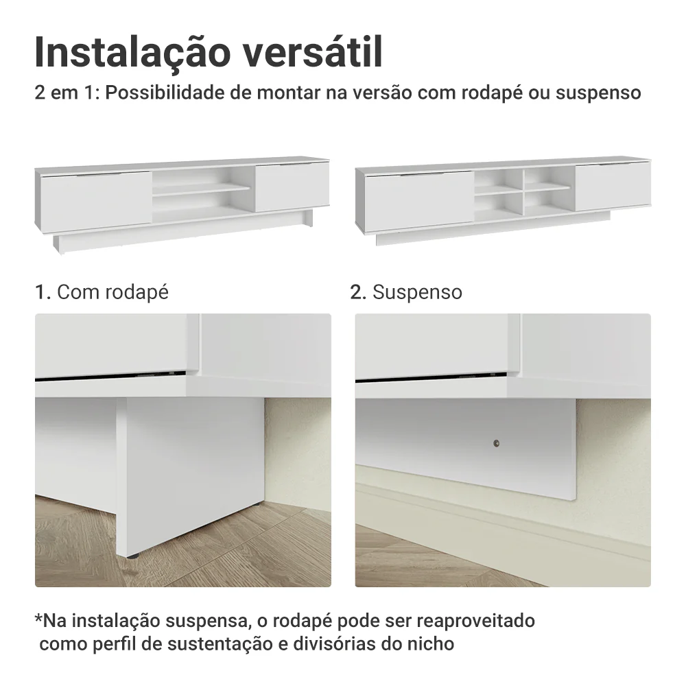 Rack Suspenso para TV até 80 Polegadas 218 cm 2 Portas Branco Stella Madesa - Image 9