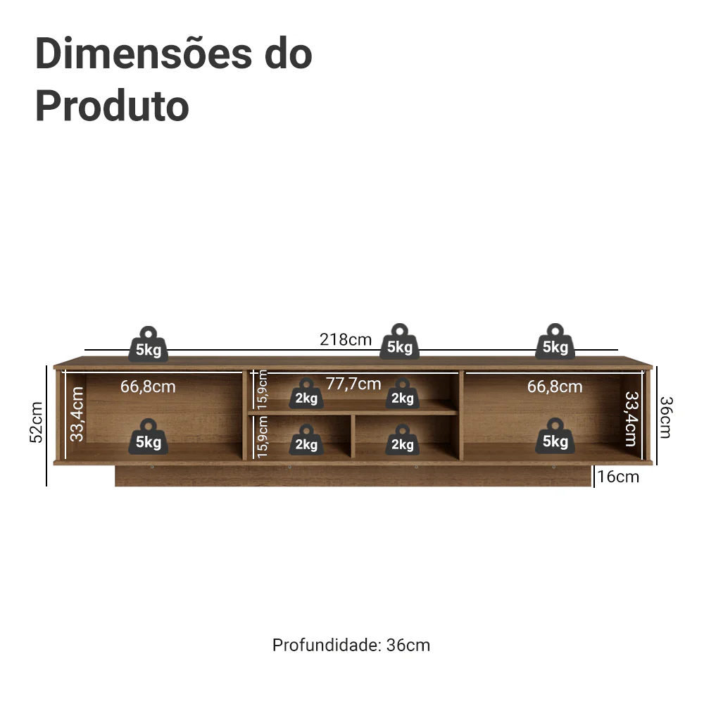 Rack Suspenso para TV até 80 Polegadas 218 cm 2 Portas Rustic/Branco Vik Madesa - Image 3