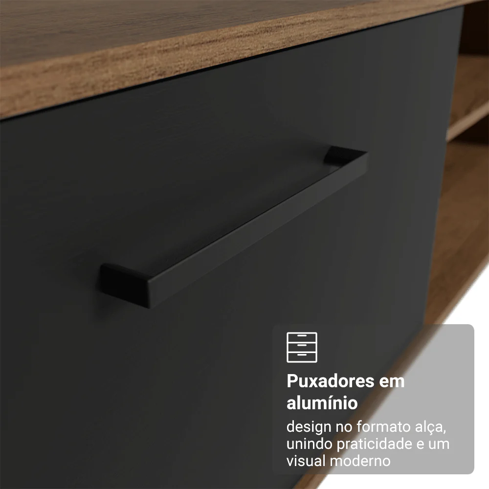Rack Suspenso para TV até 80 Polegadas 218 cm 2 Portas Rustic/Preto Agata Madesa - Image 7