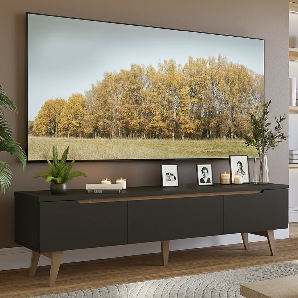 Rack para TV até 80 Polegadas 180cm 2 Portas 1 Gaveta Preto/Rustic Toronto Madesa