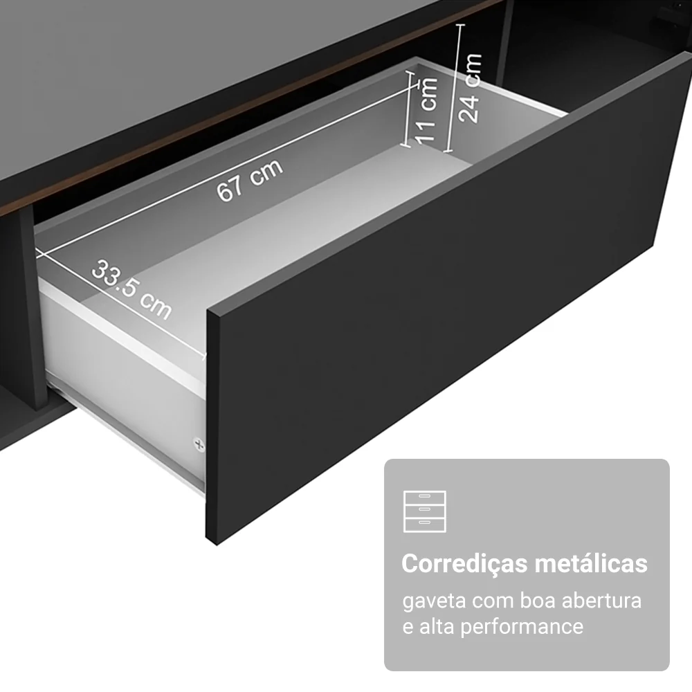 Rack para TV até 80 Polegadas 180cm 2 Portas 1 Gaveta Preto/Rustic Toronto Madesa - Image 8