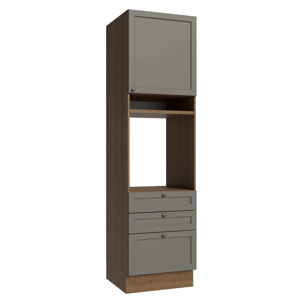 Torre Quente 60 x 60 cm 1 Porta 3 Gavetas Rustic/Cinza Vik Madesa