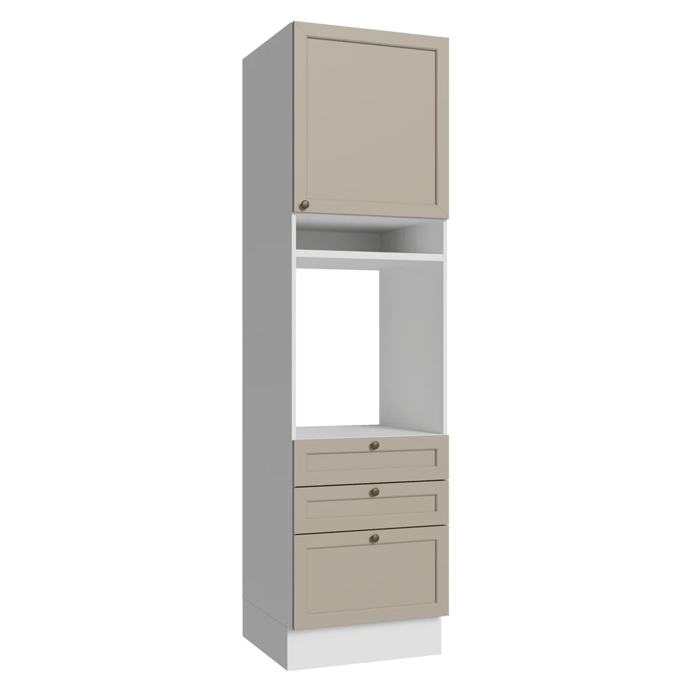 Torre Quente 60 cm 1 Porta 3 Gavetas Branco/Crema Vik Madesa