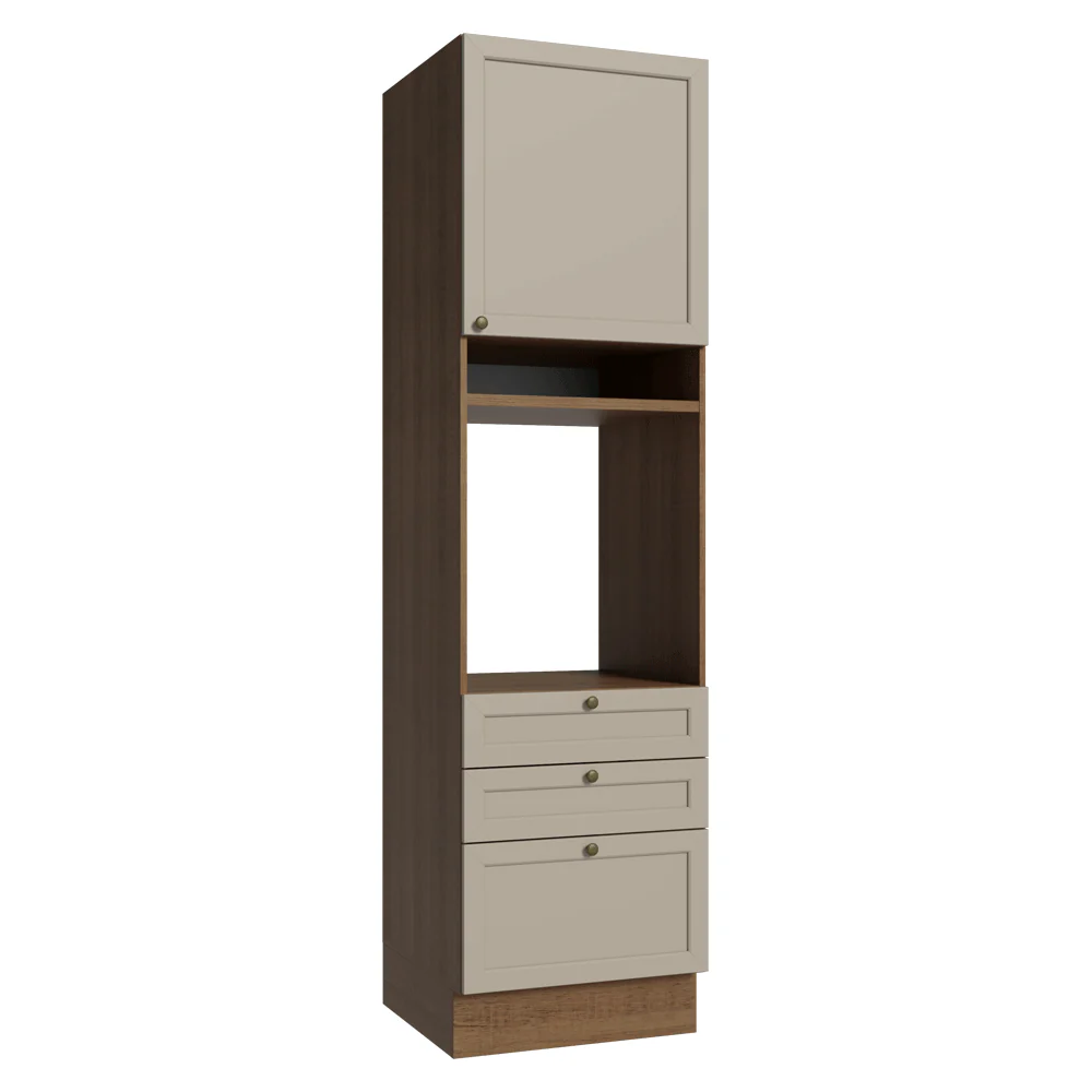 Torre Quente 60 cm 1 Porta 3 Gavetas Rustic/Crema Vik Madesa