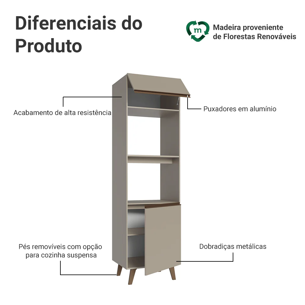 Torre Quente 60 cm 2 Portas 2 Nichos Com Pés Crema Nice Madesa - Image 3