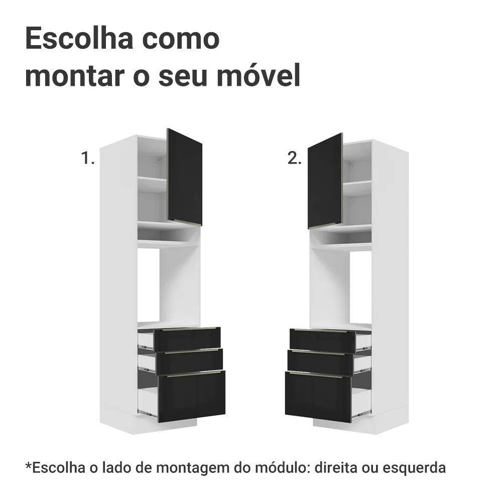 Torre Quente 60 cm 1 Porta e 3 Gavetas Branco/Preto Lux Madesa - Image 4