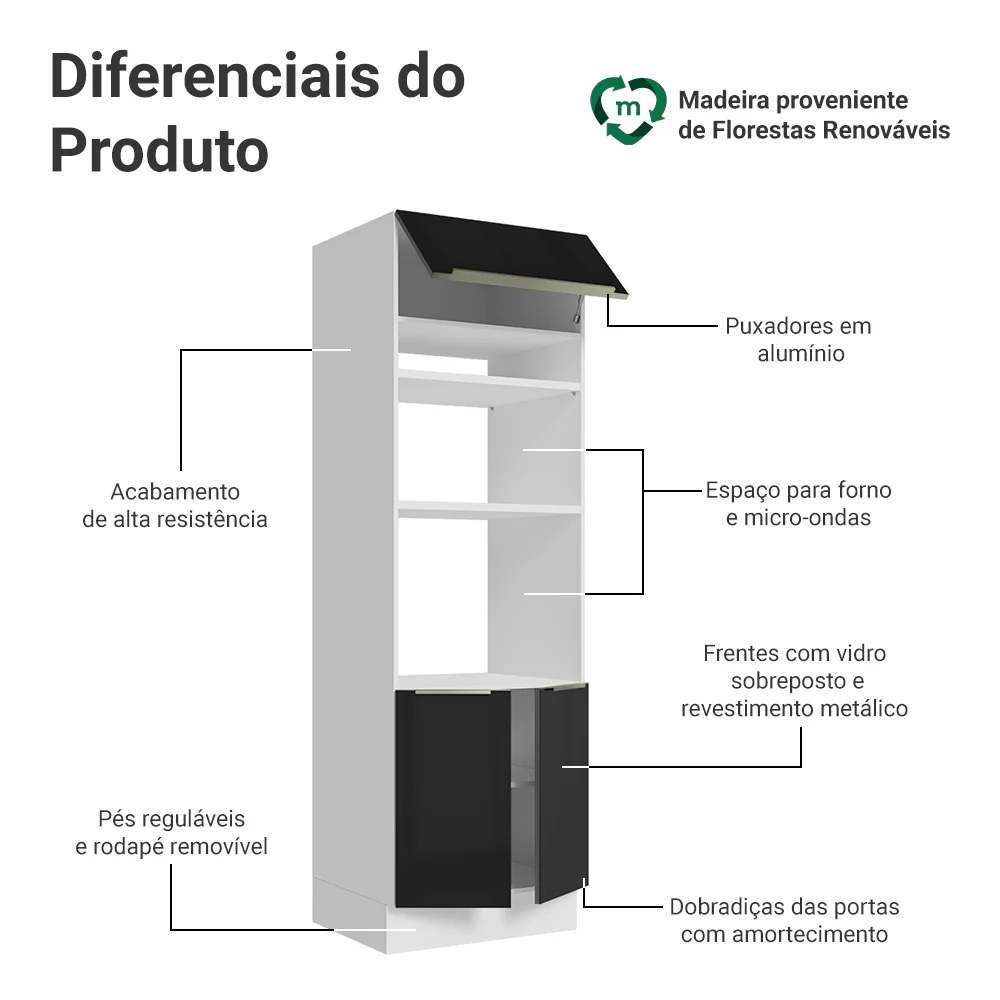 Torre Quente 70 cm 3 Portas Branco/Preto Lux Madesa - Image 3