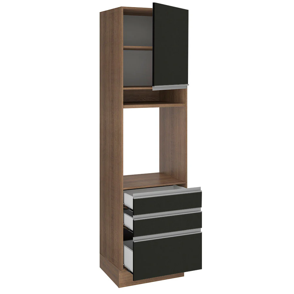 Torre Quente Madesa Glamy 60 x 60 cm 1 Porta 3 Gavetas Rustic/Preto - Image 4