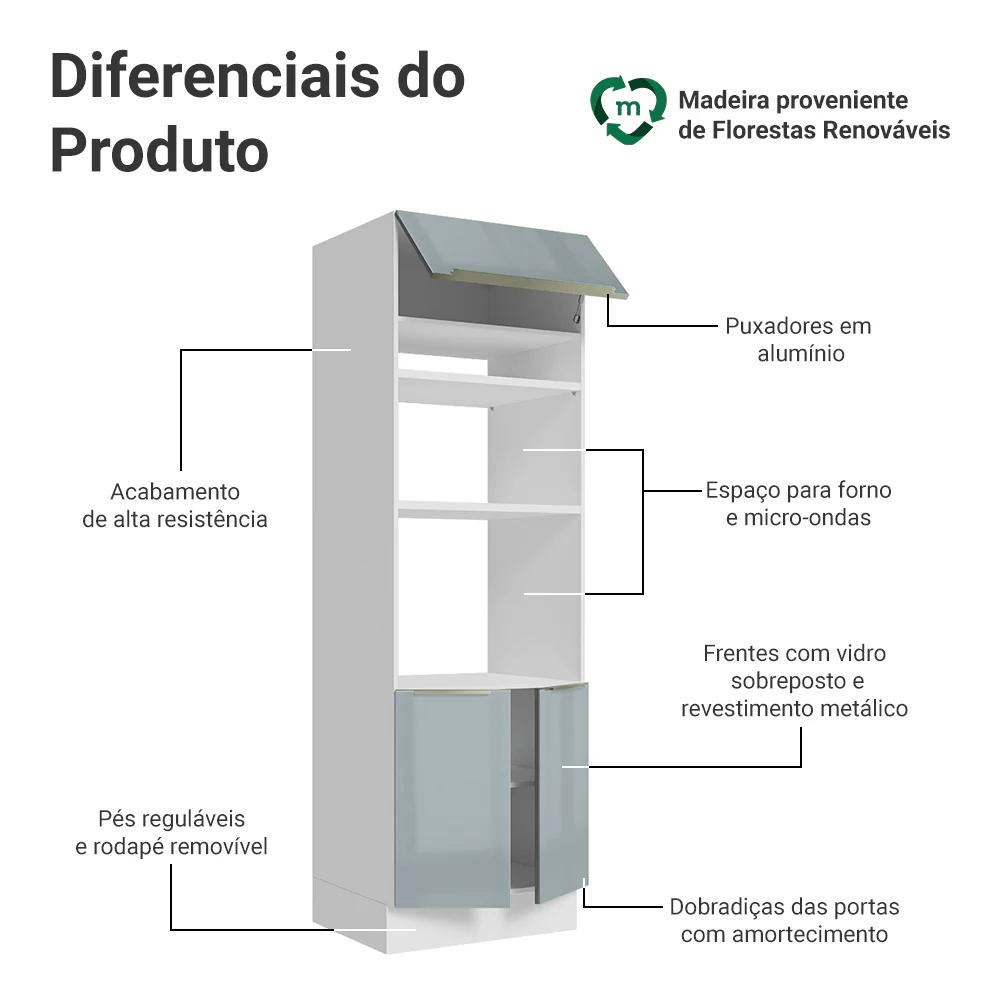 Torre Quente 70 x 60 cm 3 Portas Branco/Cinza Lux Madesa - Image 3