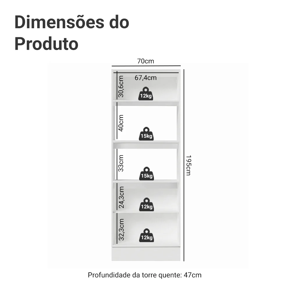 Torre Quente Para 2 Fornos 100% MDF Branco Smart Madesa - Image 2